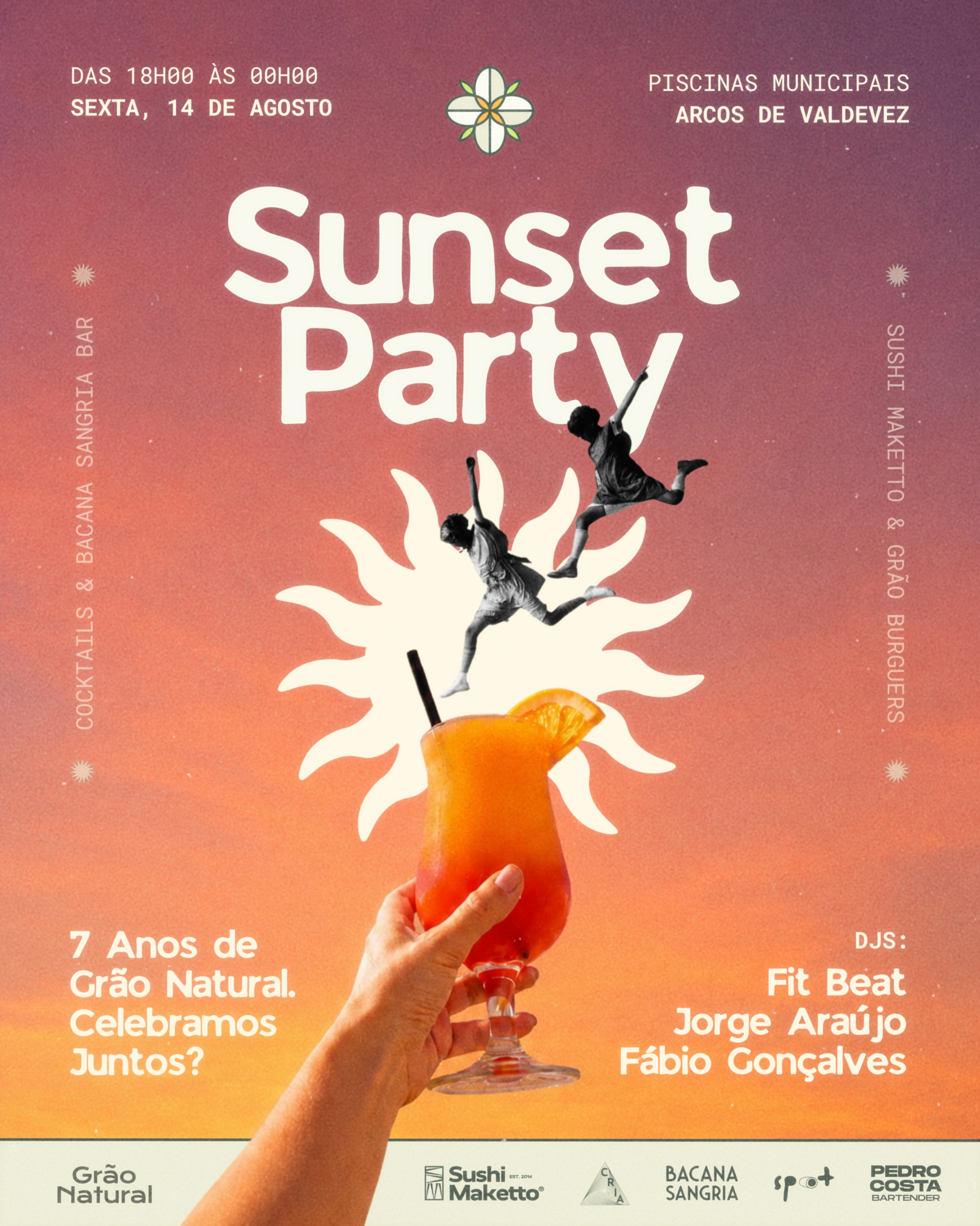 𝟱 𝘿𝙄𝘼𝙎 • É tudo o que nos separa de voltar a viver isto. 🌅⏳
Algumas memórias da Sunset Party do ano passado… e um pequeno lembrete de que dia 14 de agosto temos encontro marcado. 🥂
Este ano celebramos 7 anos de Grão Natural. 🎉
📍 Piscinas Municipais de Arcos de Valdevez
🕕 18h00–00h00
🎟️ Entrada gratuita
Contamos contigo? 🥂
#graonatural #sunsetparty #festadeverao #arcosdevaldevez #sunset